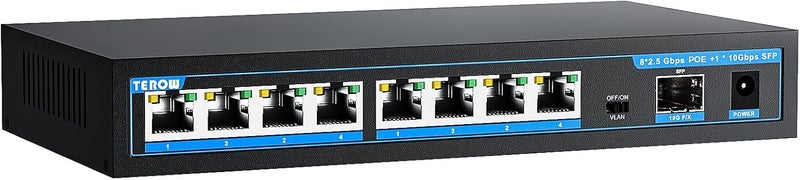 TEROW 8-Port 2.5Gb PoE+ Switch with 1*10Gb SFP+ Uplink, 9*2.5G Network, 60Gbps Switching Capacity, Base-T, IEEE802.3af/at, 120W, 30W Per Port, Metal Fanless,Desktop/Wall Mount For Wifi 6 AP, IP Camera - Image 1